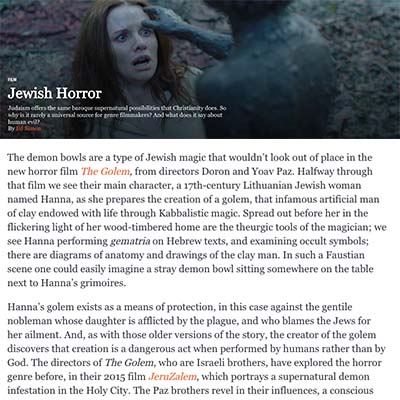 Jewish Horror: Judaism offers the same baroque supernatural possibilities that Christianity does. So why is it rarely a universal source for genre filmmakers? And what does it say about human evil?